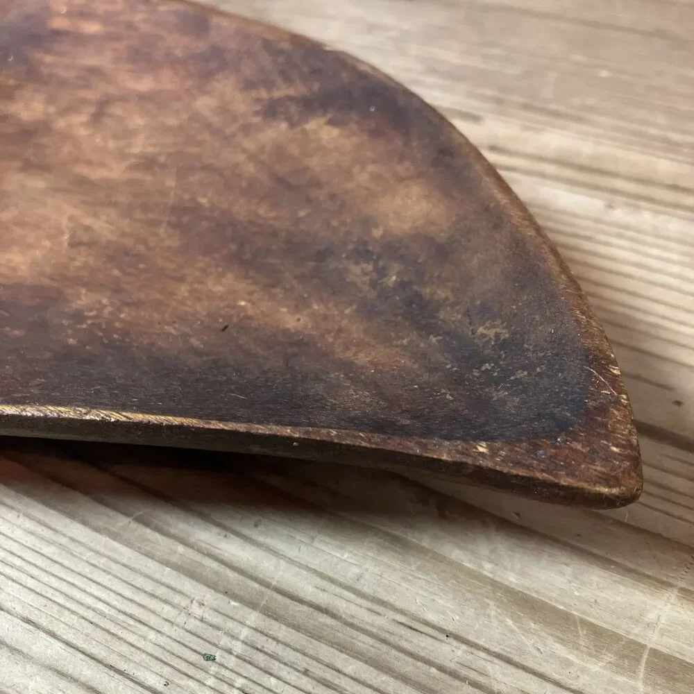 VTG Rustic Wooden Leaf Shape Tray Bowl Trinket Dish 15” Hand Carved Primitive